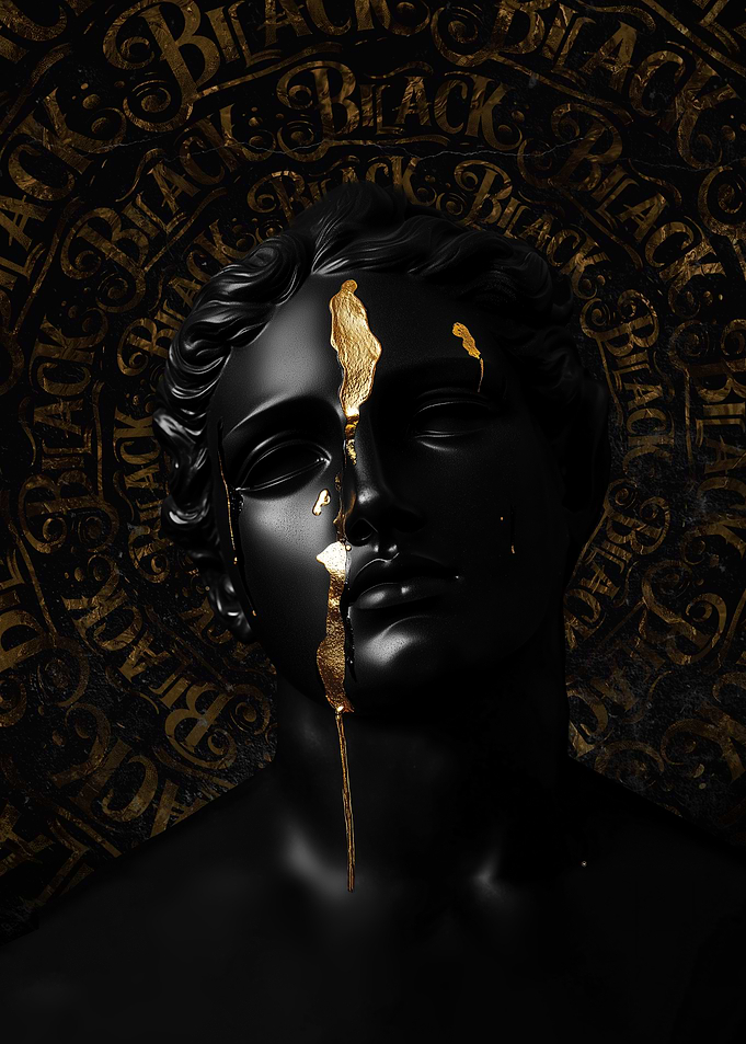 Black Statue with Gold Drip