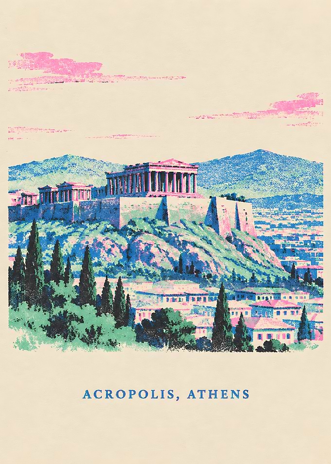 Vintage Style Acropolis Athens Poster