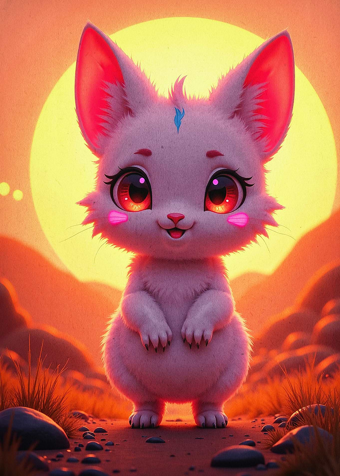 Cute Cat Sunset Fantasy Art Poster