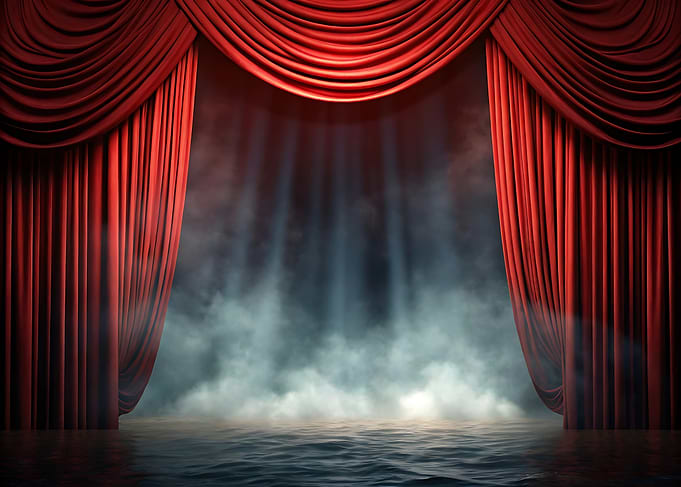 Dramatic Red Stage Curtains with Fog