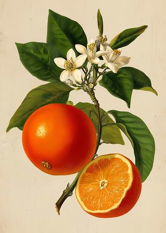 Vintage Botanical Orange Fruit Illustration