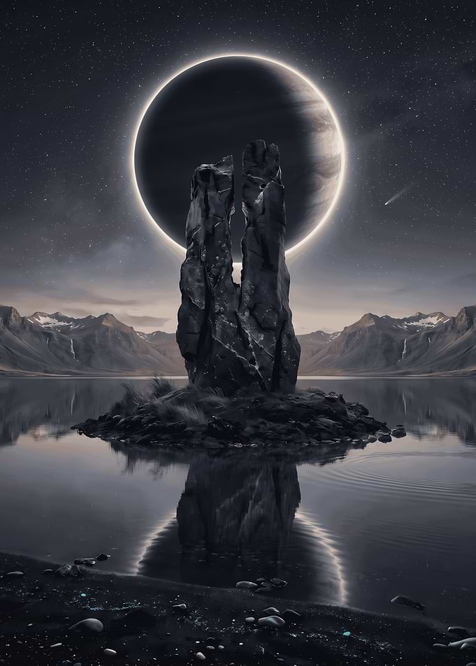 Monolith Under a Celestial Eclipse
