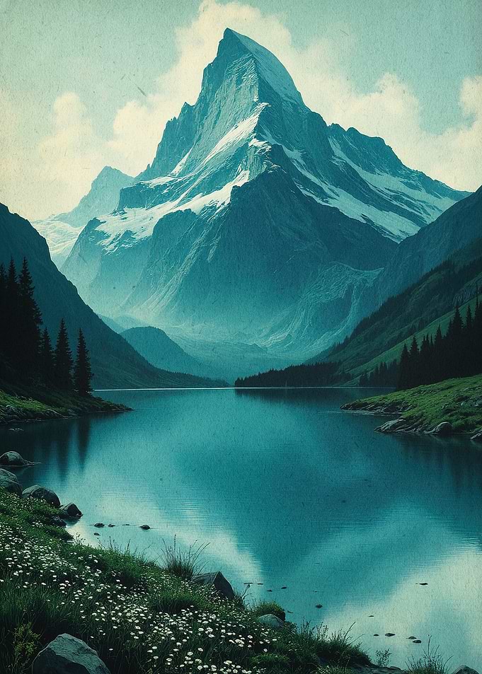 Alpine Mountain Peak Vintage Poster