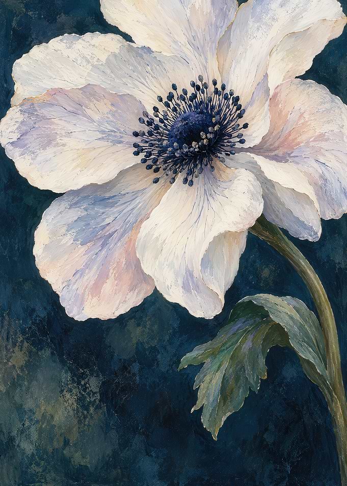 Elegant White Anemone Flower Painting