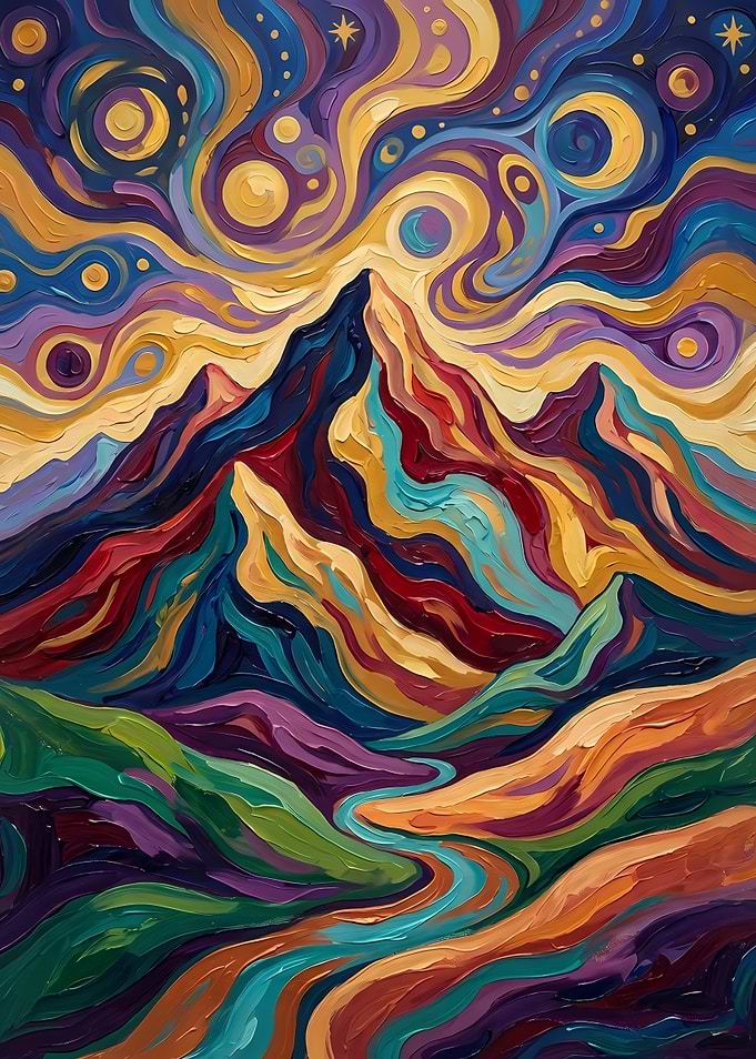 Vibrant Impasto Mountain Landscape Painting