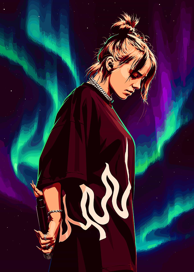 Billie Eilish Aurora Borealis Portrait