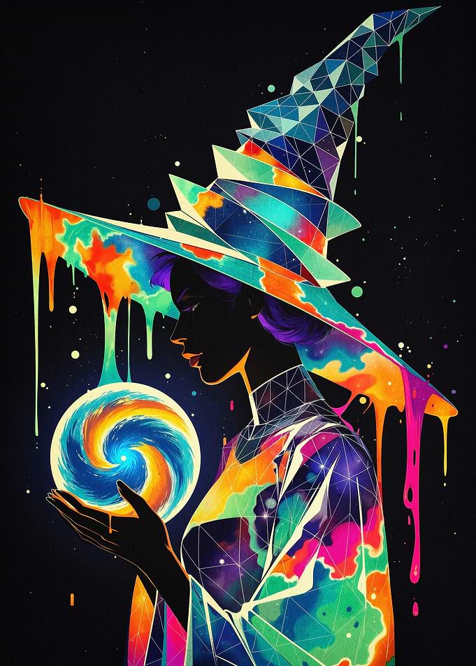 Cosmic Witch Trippy Art Poster