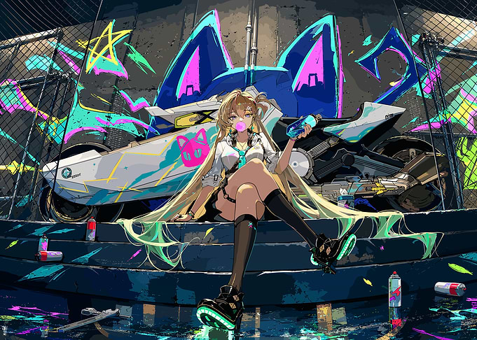 Anime Girl with Futuristic Motorcycle