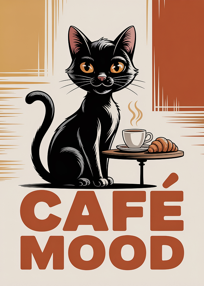 Cute Black Cat Cafe Poster