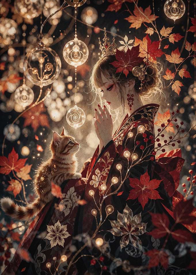 Autumn Princess Cat Fantasy Art