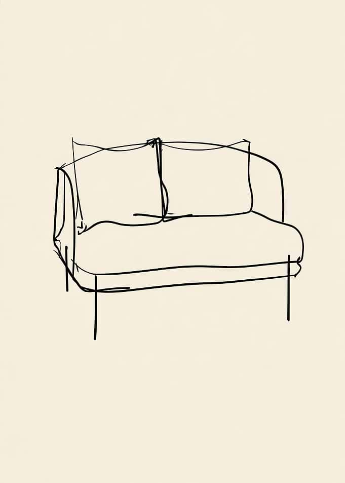 Minimalist Line Drawing of a Sofa