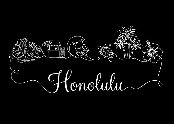 Honolulu Hawaii Line Art Design