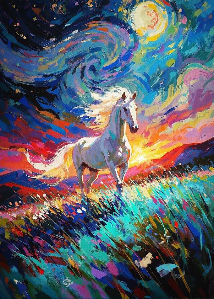 Magical White Horse Starry Night