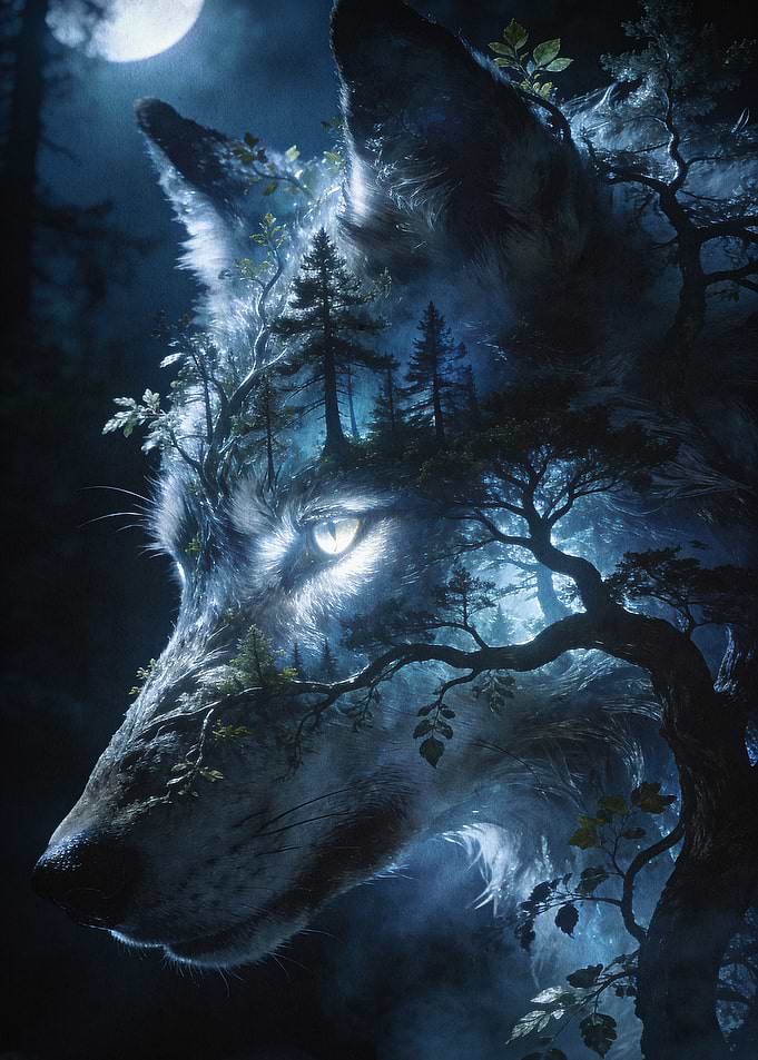 Wolf Forest Double Exposure Poster