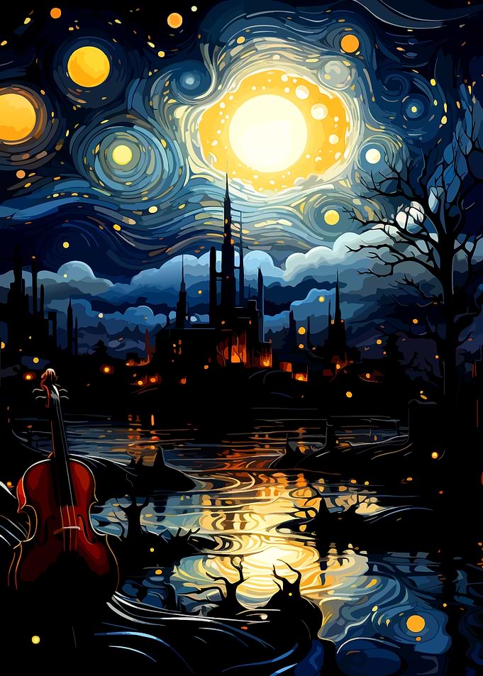 Van Gogh Style Cello Nightscape