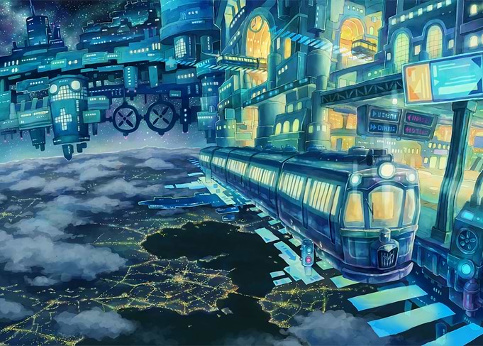 Futuristic Sky Train Above Earth