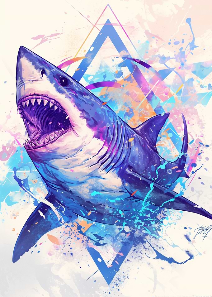 Abstract Watercolor Great White Shark