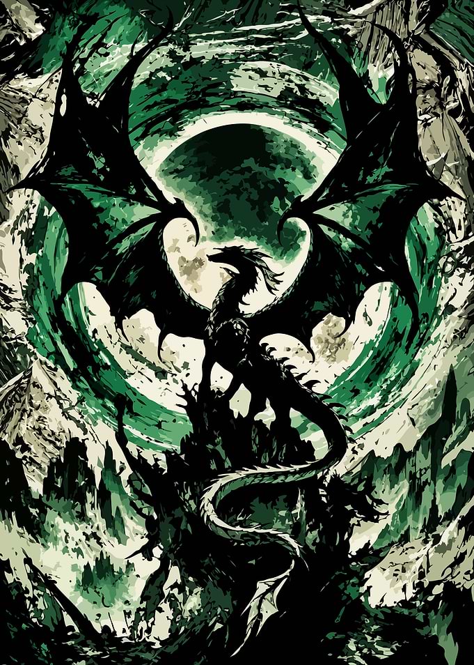 Shadow of the Emerald Moon Dragon Print