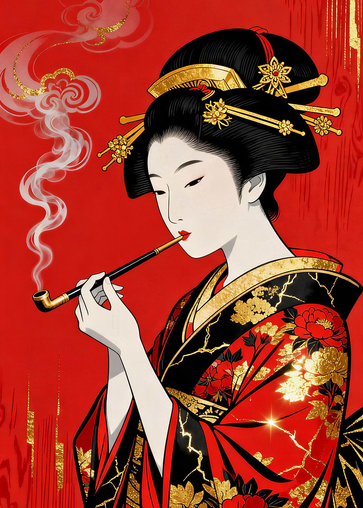 Japanese Oiran V - Vermilion Kiseru