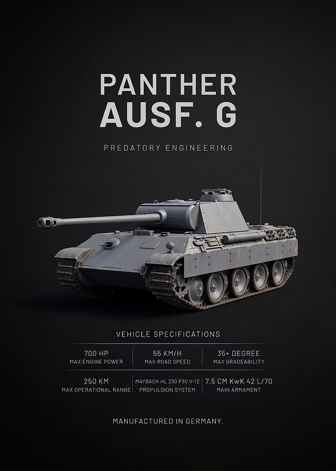 black background minimalism AusfG Tank Technical Poster