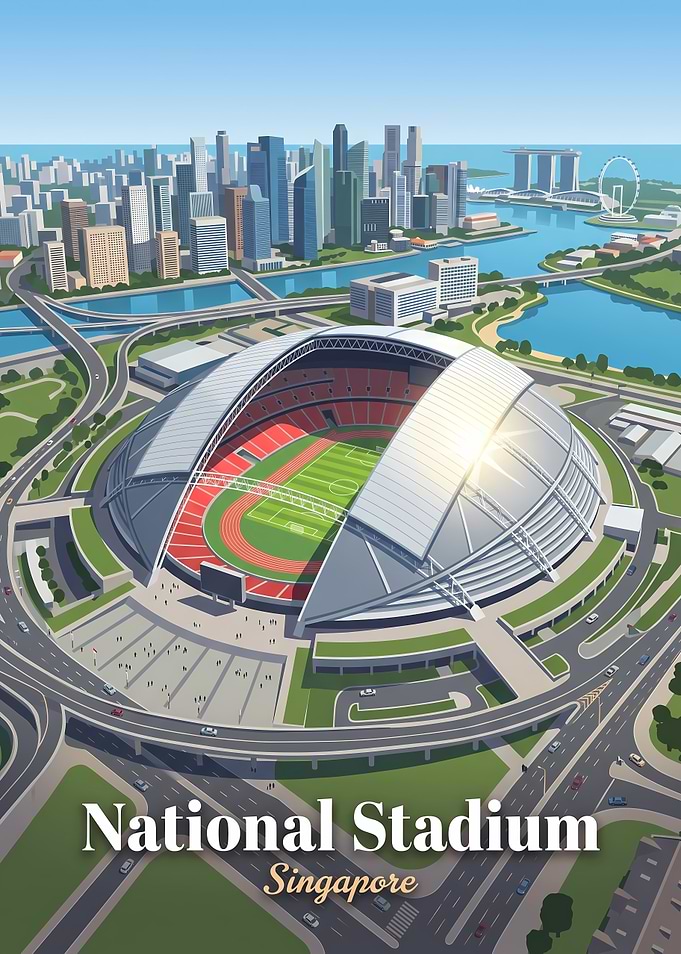 National Stadium Singapore Cityscape Illustration