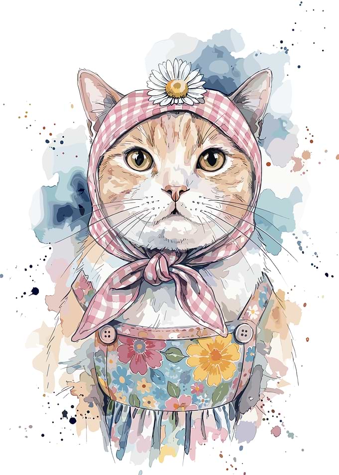 Cute Cat in Floral Outfit
