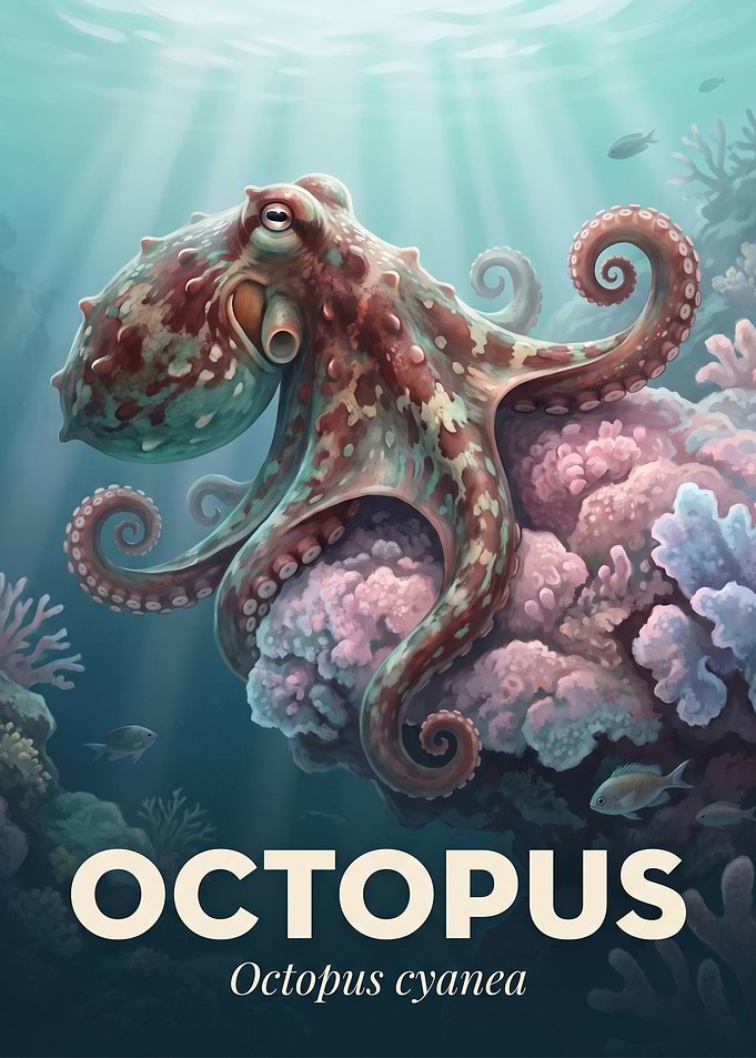 Octopus Cyanea Underwater Illustration