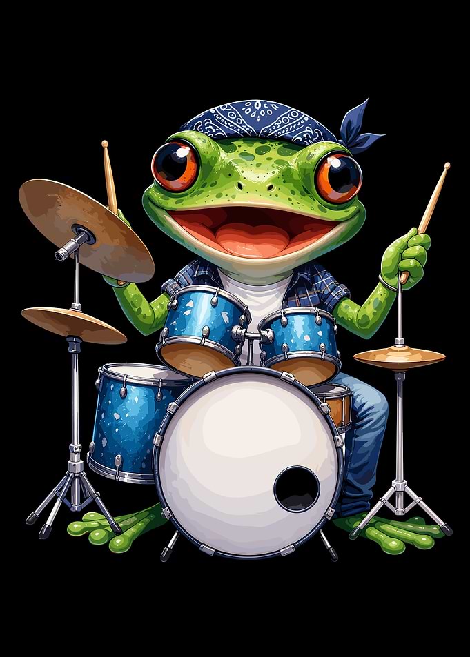 Cute Frog Playing Drums