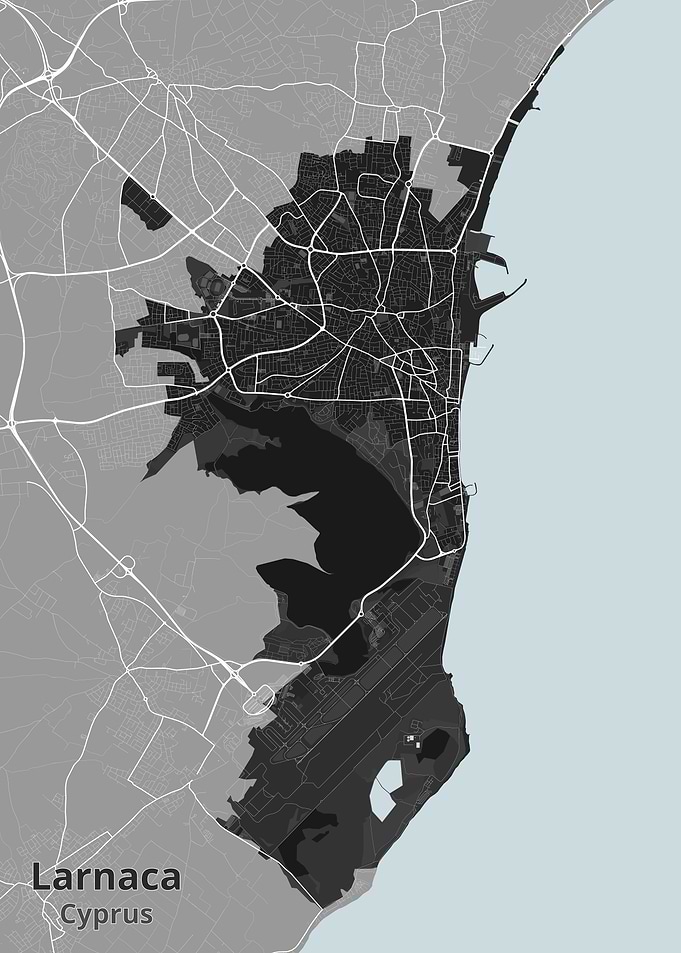 Minimalist Map of Larnaca, Cyprus