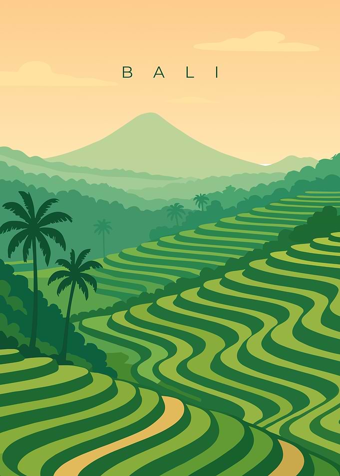 Bali Rice Terrace | Minimal Vintage Travel Poster