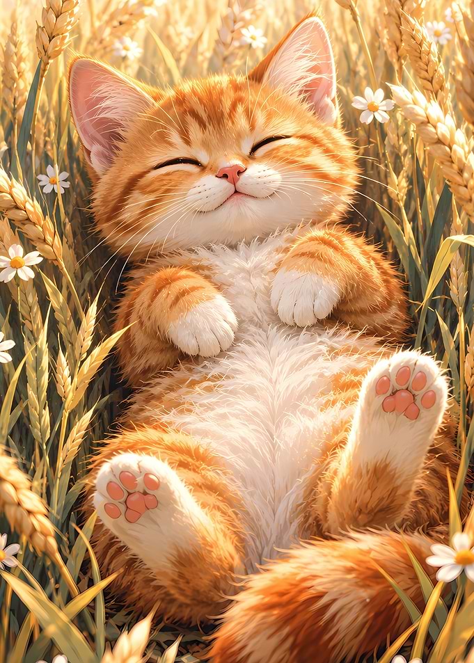 Happy Ginger Kitten in Wheat Field