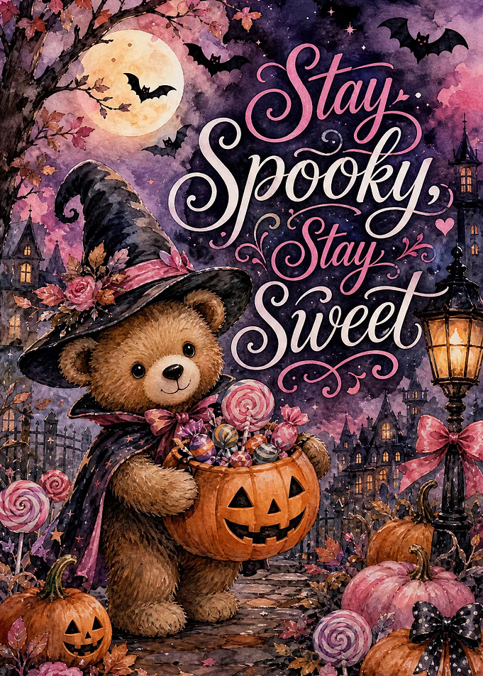 Stay Spooky Witch Teddy Bear - Pink Halloween