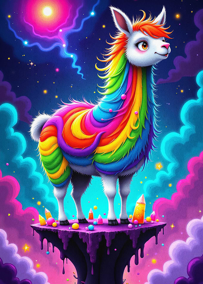 Rainbow Llama Cosmic Fantasy Art