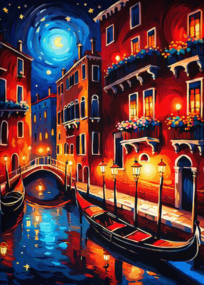 Starry Venice Night Cityscape Art