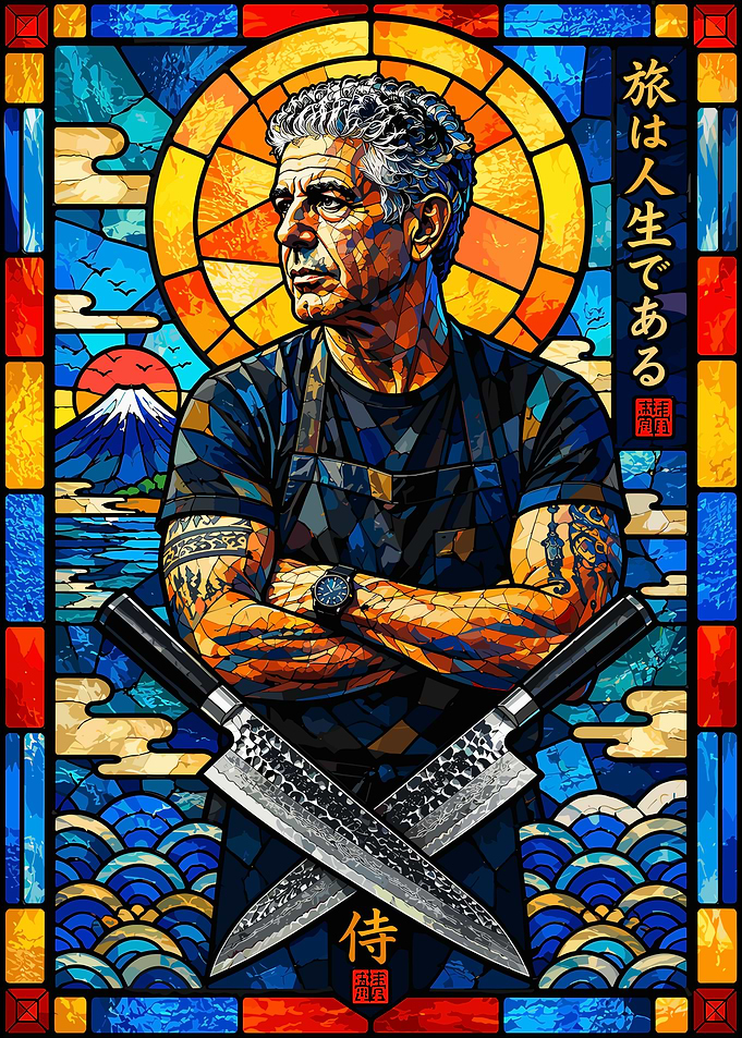 Anthony Bourdain Stained Glass Portrait
