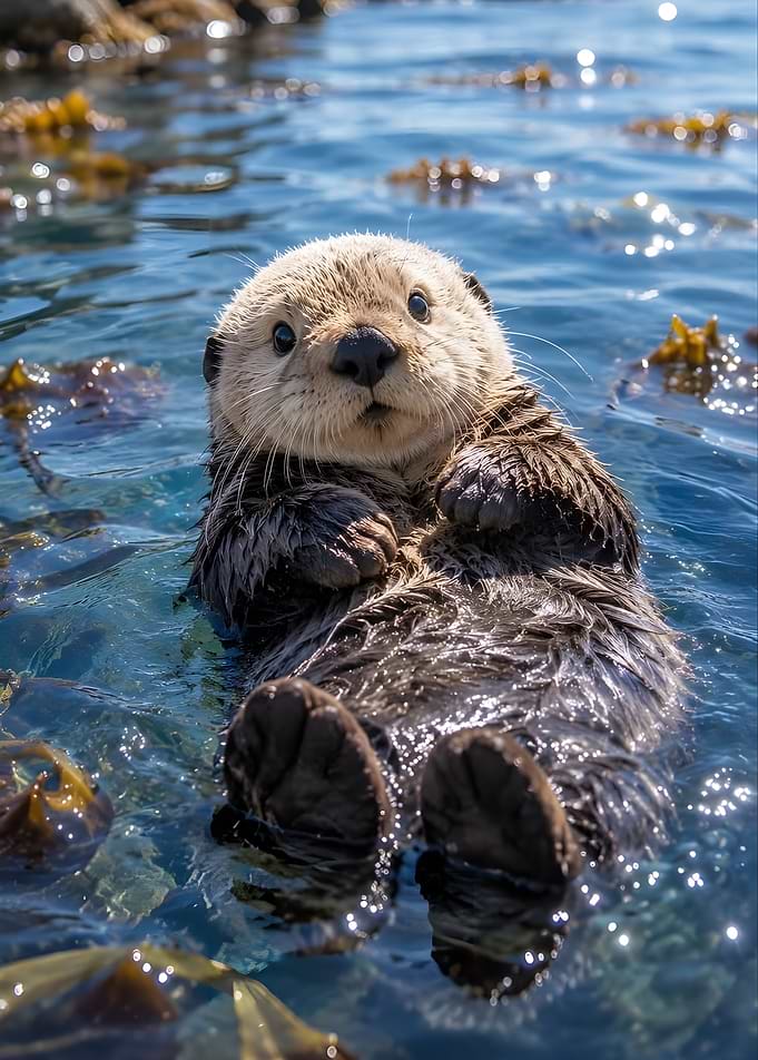 Cute Sea Otter Floating in Water
