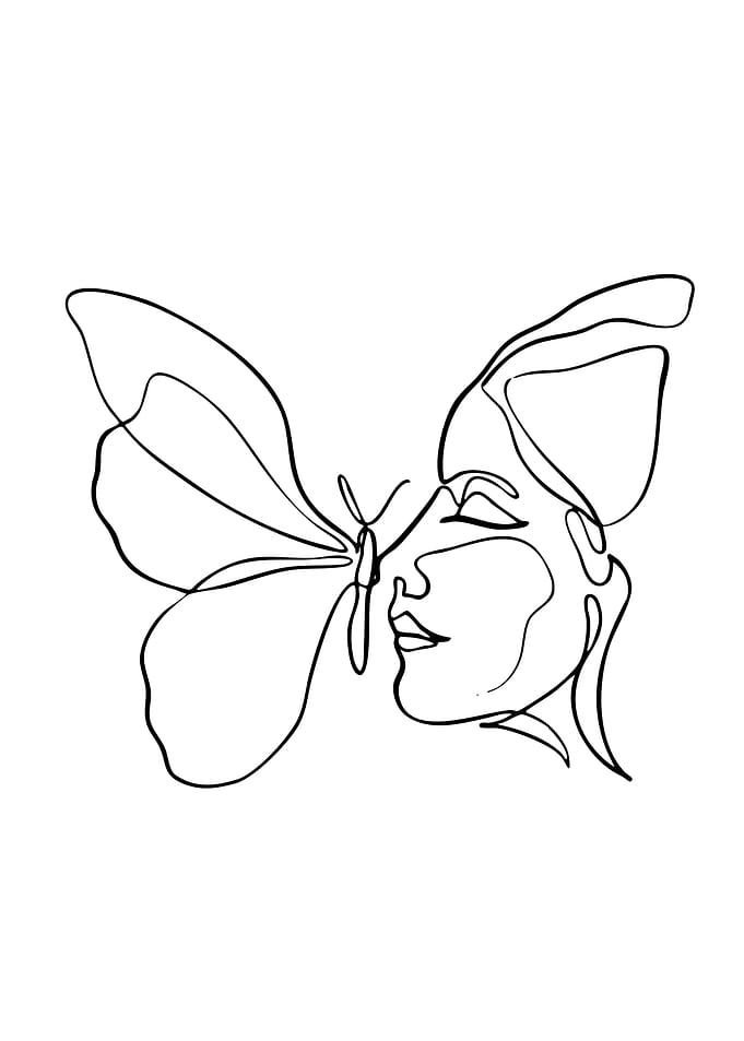Minimalist Butterfly and Woman Face Lineart