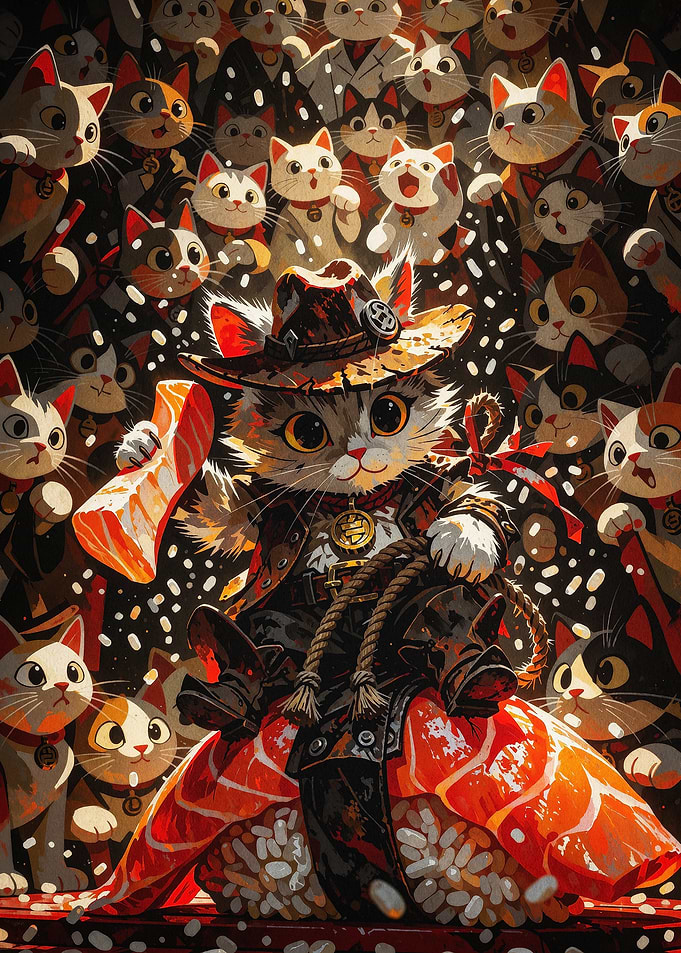 Cowboy Cat Sushi Anime Art Poster