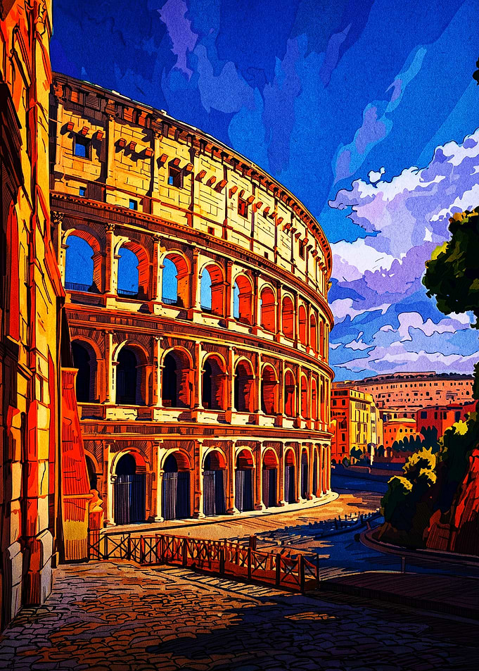 Vibrant Artistic Illustration of the Colosseum