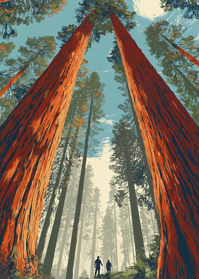 Towering Redwood Forest Hiking Scene