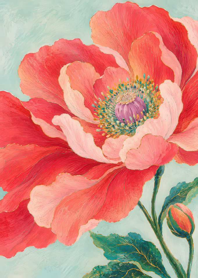 Elegant Red Poppy Floral Painting
