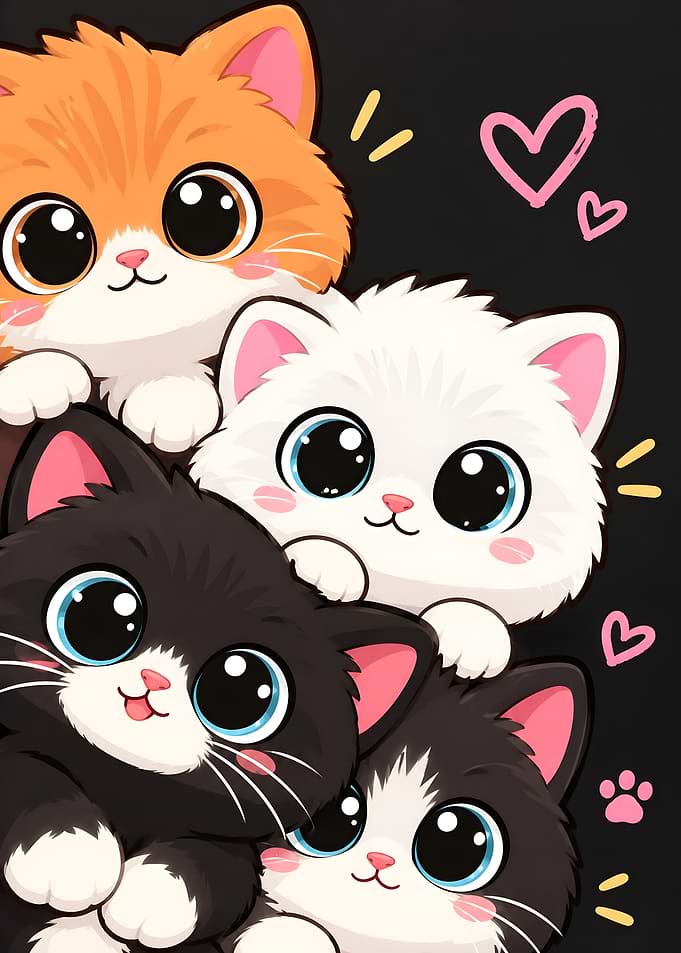 Four Adorable Cartoon Kittens