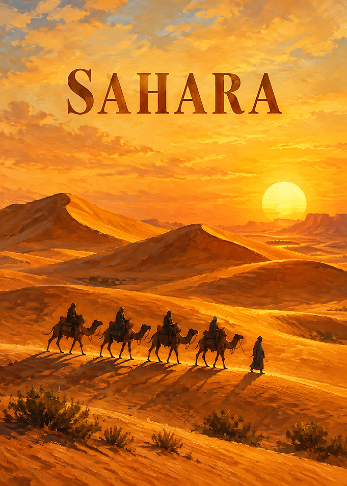 Sahara Desert Camel Caravan Sunset