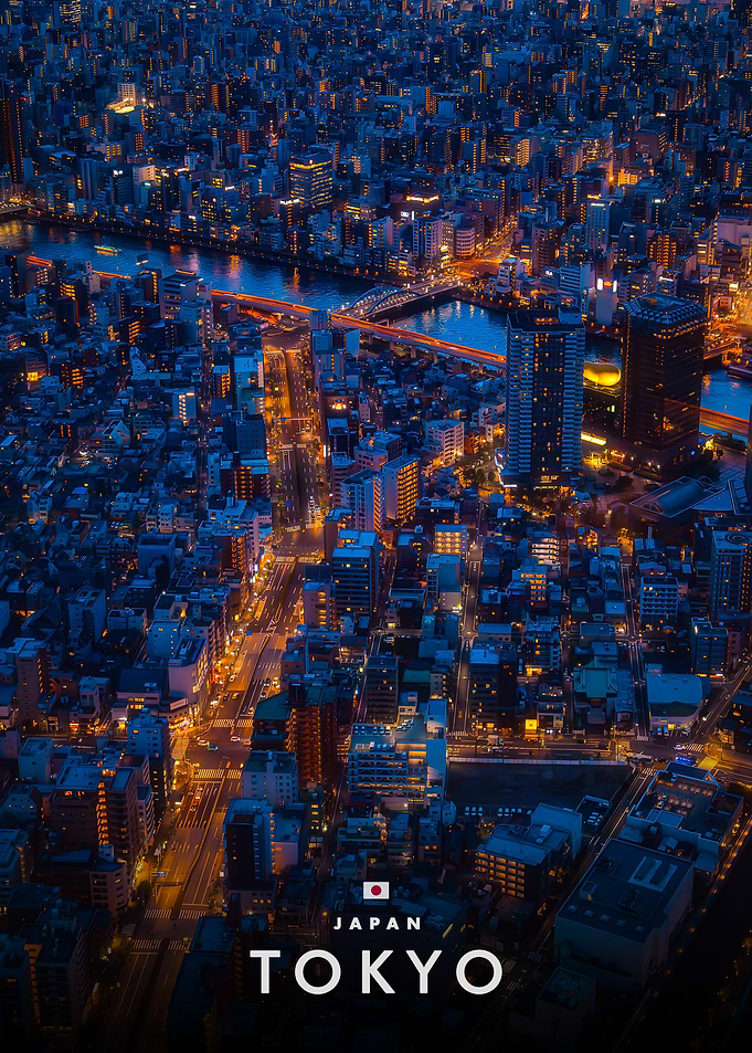 Aerial Night View of Tokyo City