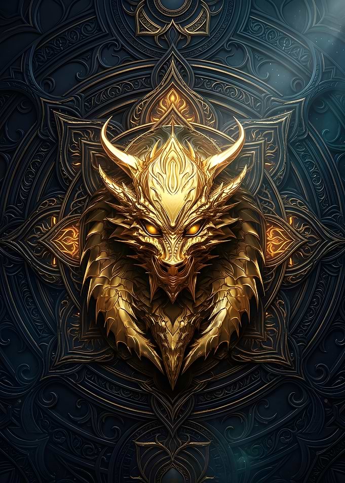 Golden Dragon Emblem on Ornate Background