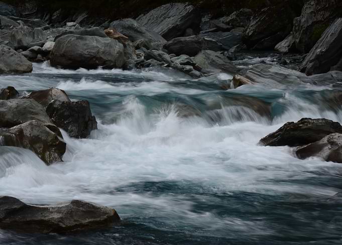 Rushing Mountain River Over Rocks