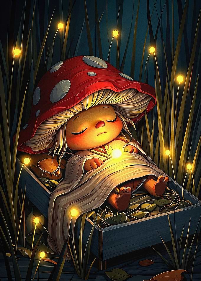 Sleeping Mushroom Kid Magic Art