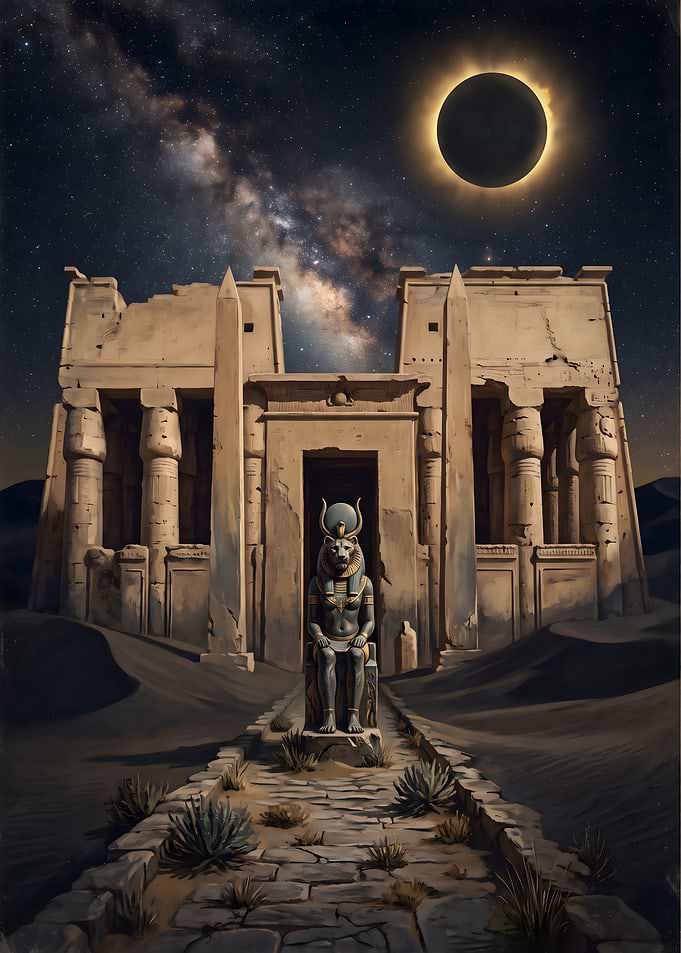Ancient Egyptian Temple Under Solar Eclipse