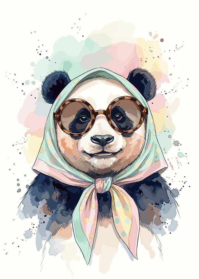 Stylish Panda Wearing Headscarf and Sunglasses
