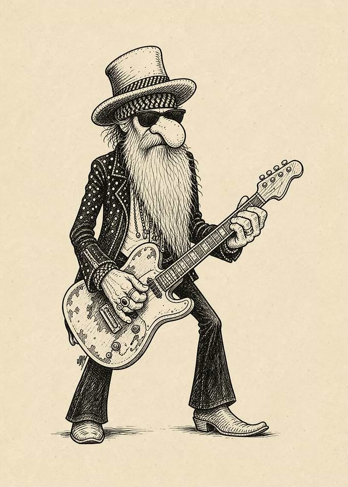 Caricature of ZZ Top Guitarist